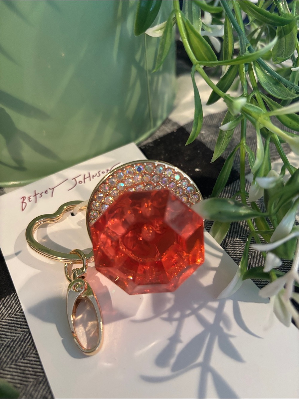 Betsey Johnson Gold-Tone Keychain with Red Gem Pacifier Charm - Picture 2 of 4